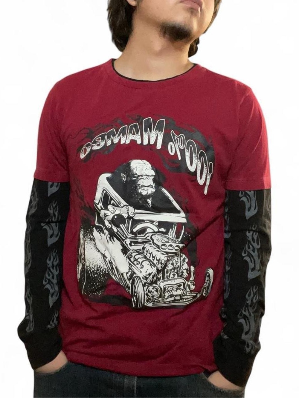 Vintage Mambo‎ Australia 100% Mambo Hot Rod Rat Rod Layered Flame Sleeve Graphic